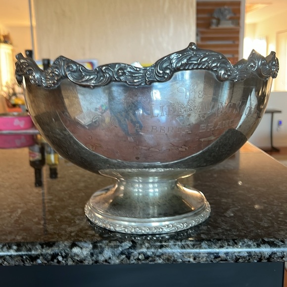 Vintage Silver Plated Decorative Bowl - W=12.5 in, H=8 in - Picture 1 of 7
